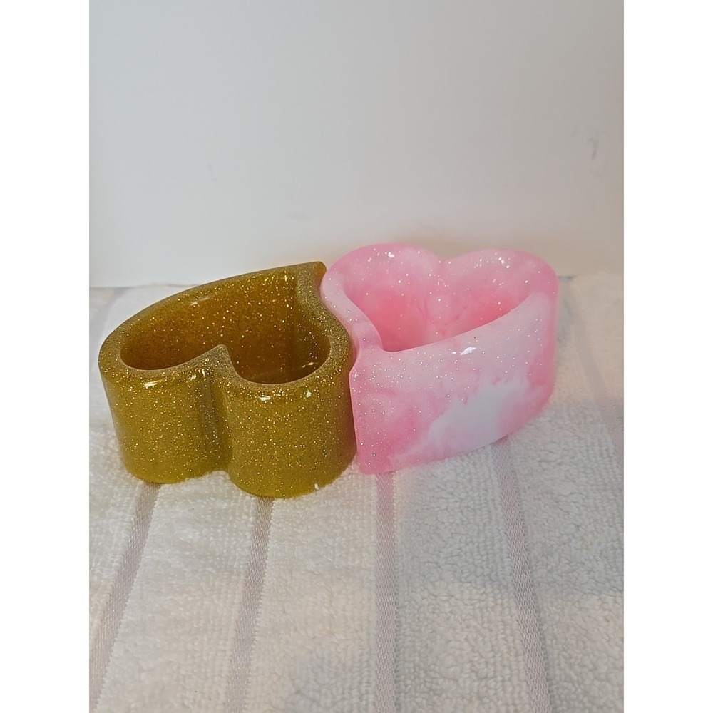 Handmade Resin Pink And Gold Trinket Heart Shaped Boxes 755‎